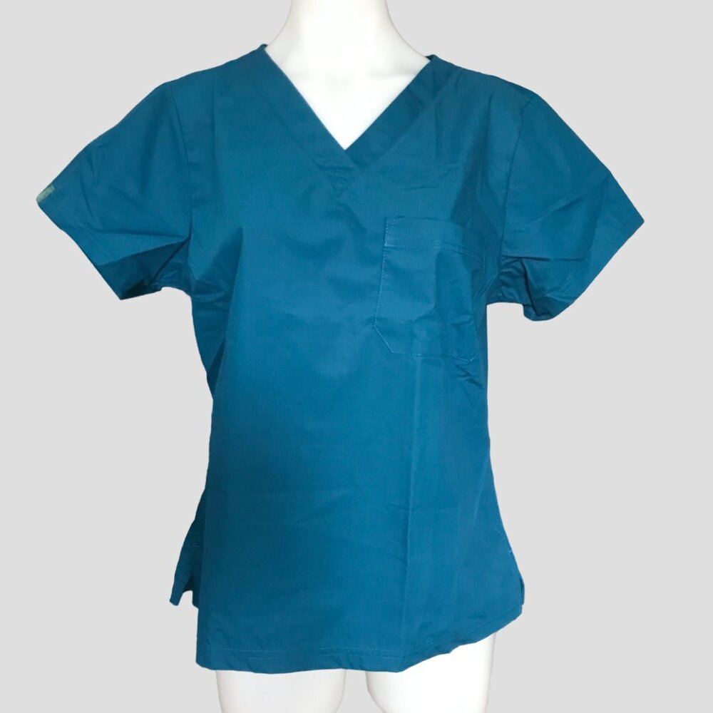 Medelita medical Scrubs Top Carribean Blue V neck size 2 fit XS